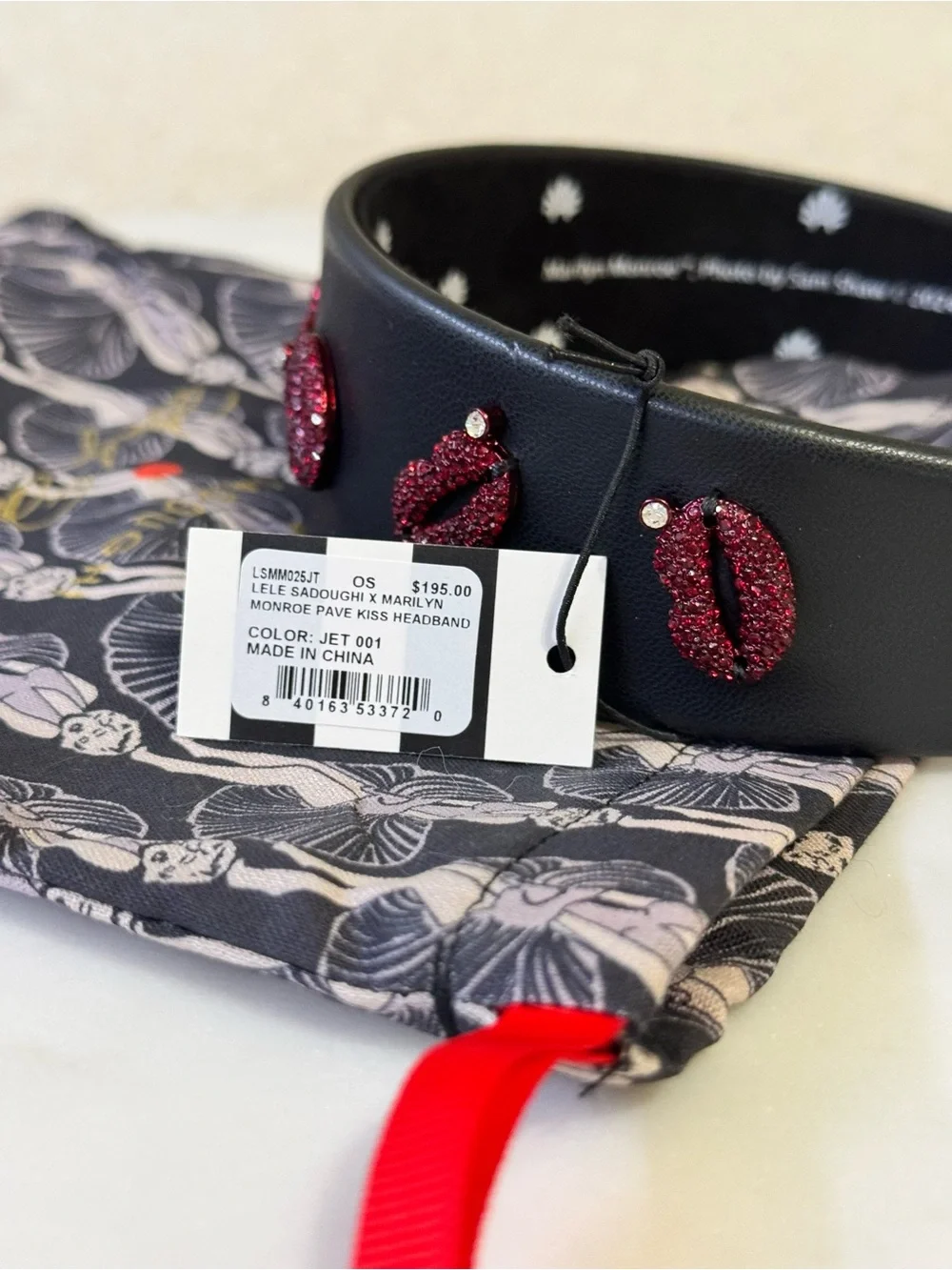 Lele Sadoughi x Marilyn Monroe Leather Headband w/Glitter Lip Appliqués